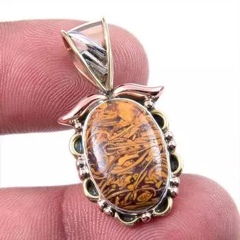 Natural Maryam Jasper 925 Solid Sterling Silver Gift TwoTone Pendant 1.25 k4F33