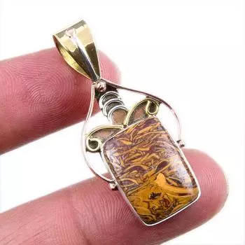 Natural Maryam Jasper 925 Solid Sterling Silver TwoTone Gift Pendant 1.5 W6U37