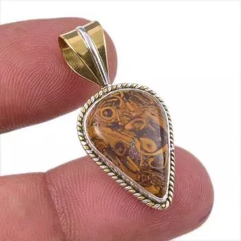 Natural Maryam Jasper 925 Solid Sterling Silver Gift TwoTone Pendant 1.25 C3N21