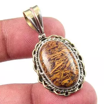 Natural Maryam Jasper 925 Solid Sterling Silver Gift TwoTone Pendant 1.50 U9c79