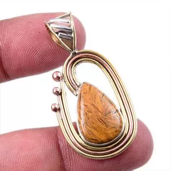Natural Maryam Jasper 925 Solid Sterling Silver Gift TwoTone Pendant 1.75 U1y55