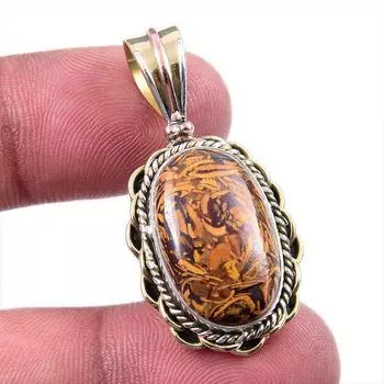 Natural Maryam Jasper 925 Solid Sterling Silver Gift TwoTone Pendant 1.50 k5P74