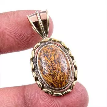 Natural Maryam Jasper 925 Solid Sterling Silver TwoTone Gift Pendant 1.5 z9R88