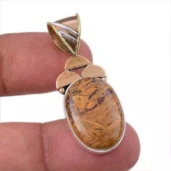 Natural Maryam Jasper 925 Solid Sterling Silver Gift TwoTone Pendant 1.50 y8Z29