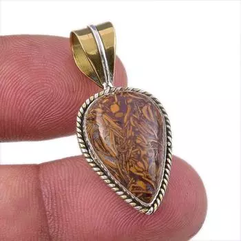 Natural Maryam Jasper 925 Solid Sterling Silver Gift TwoTone Pendant 1.25 P0M69