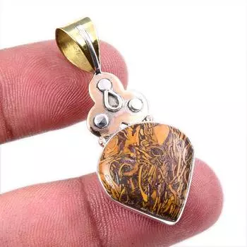 Natural Maryam Jasper 925 Solid Sterling Silver Gift TwoTone Pendant 1.75 D9I81