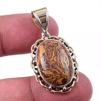 Natural Maryam Jasper 925 Solid Sterling Silver Gift TwoTone Pendant 1.50 Z3r70