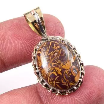 Natural Maryam Jasper 925 Solid Sterling Silver Gift TwoTone Pendant 1.25 P5W04