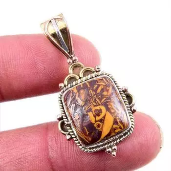 Natural Maryam Jasper 925 Solid Sterling Silver TwoTone Gift Pendant 1.5 U6W59