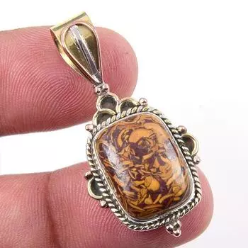 Natural Maryam Jasper 925 Solid Sterling Silver Gift TwoTone Pendant 1.50 B0q16