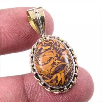 Natural Maryam Jasper 925 Solid Sterling Silver Gift TwoTone Pendant 1.25 Q4D48