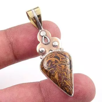 Natural Maryam Jasper 925 Solid Sterling Silver Gift TwoTone Pendant 1.75 o0U44