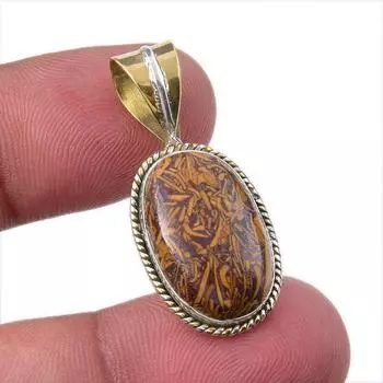 Natural Maryam Jasper 925 Solid Sterling Silver Gift TwoTone Pendant 1.25 T0t87