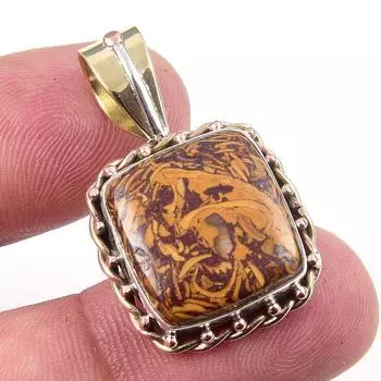 Natural Maryam Jasper 925 Solid Sterling Silver Gift TwoTone Pendant 1.25 e2Z61