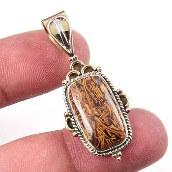 Natural Maryam Jasper 925 Solid Sterling Silver Gift TwoTone Pendant 1.75 T8E74
