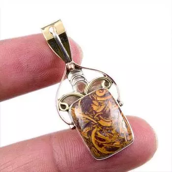 Natural Maryam Jasper 925 Solid Sterling Silver Gift TwoTone Pendant 1.75 h4D26