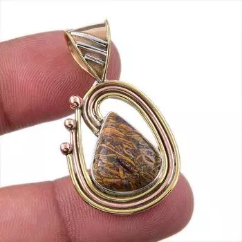 Natural Maryam Jasper 925 Solid Sterling Silver Gift TwoTone Pendant 1.50 e4P19