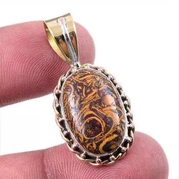 Natural Maryam Jasper 925 Solid Sterling Silver Gift TwoTone Pendant 1.25 Q0j27