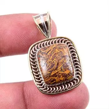 Natural Maryam Jasper 925 Solid Sterling Silver Gift TwoTone Pendant 1.25 P4W24