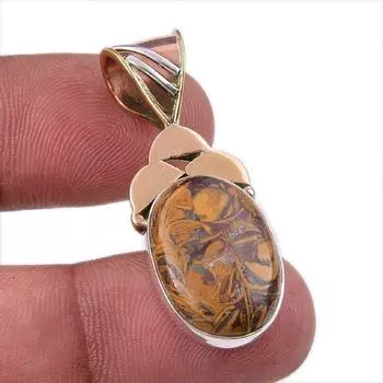 Natural Maryam Jasper 925 Solid Sterling Silver Gift TwoTone Pendant 1.50 g1O88