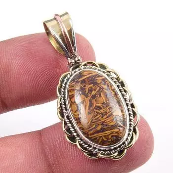 Natural Maryam Jasper 925 Solid Sterling Silver Gift TwoTone Pendant 1.50 E5T57