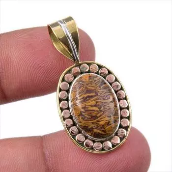 Natural Maryam Jasper 925 Solid Sterling Silver Gift TwoTone Pendant 1.50 v6t50