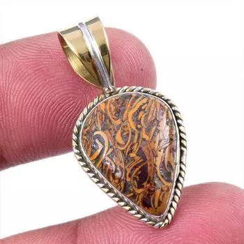 Natural Maryam Jasper 925 Solid Sterling Silver Gift TwoTone Pendant 1.50 h1Y68