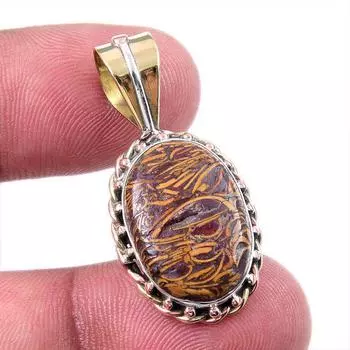 Natural Maryam Jasper 925 Solid Sterling Silver Gift TwoTone Pendant 1.50 h7t42