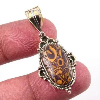 Natural Maryam Jasper 925 Solid Sterling Silver Gift TwoTone Pendant 1.75 o8s17