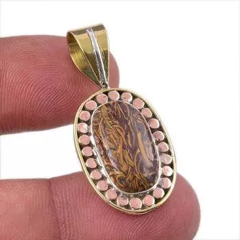 Natural Maryam Jasper 925 Solid Sterling Silver Gift TwoTone Pendant 1.50 H2w42