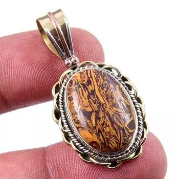 Natural Maryam Jasper 925 Solid Sterling Silver Gift TwoTone Pendant 1.50 b8y81