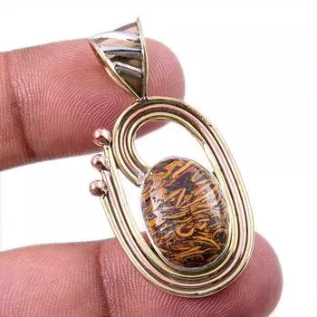 Natural Maryam Jasper 925 Solid Sterling Silver Gift TwoTone Pendant 1.75 I8A47