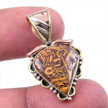 Natural Maryam Jasper 925 Solid Sterling Silver Gift TwoTone Pendant 1.25 T9N04