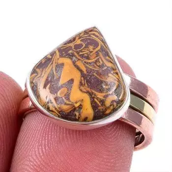 Natural Maryam Jasper Gemstone 925 Solid Silver Jewelry Two Tone Ring 7.5US y9j02