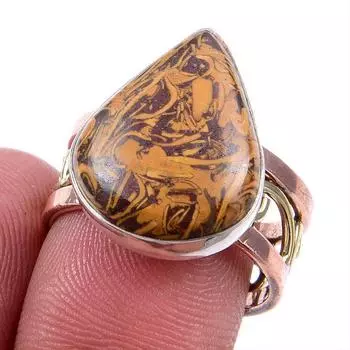 Natural Maryam Jasper Gemstone 925 Solid Silver Jewelry Two Tone Ring S.8US i7t02