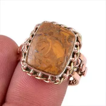 Natural Maryam Jasper Gemstone 925 Solid Sterling Silver TwoTone Ring S.7.5 K6h29