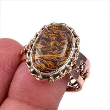 Natural Maryam Jasper Gemstone 925 Solid Sterling Silver Two Tone Ring S.10 a7y56