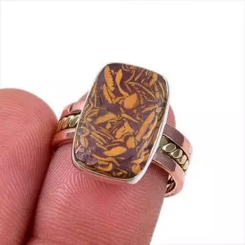 Natural Maryam Jasper Gemstone 925 Solid Sterling Silver TwoTone Ring S.7.5 N9y40