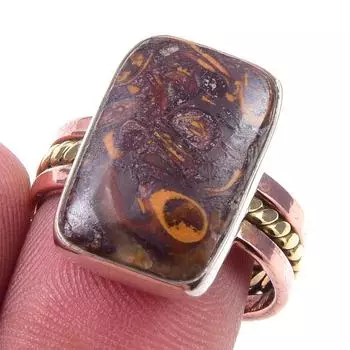 Natural Maryam Jasper Gemstone 925 Sterling Silver TwoTone Gift Ring S.8 f4k42