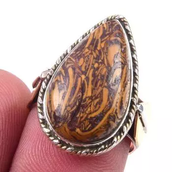 Natural Maryam Jasper Gemstone 925 Sterling Silver TwoTone Gift Ring S.6 g6O57