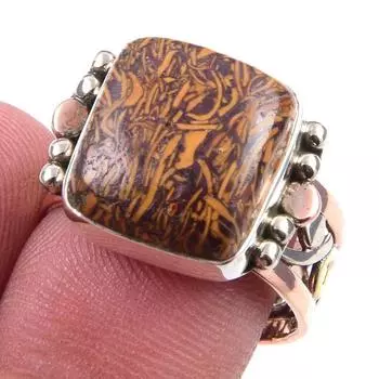 Natural Maryam Jasper Gemstone 925 Sterling Silver TwoTone Gift Ring S.8 J2E86