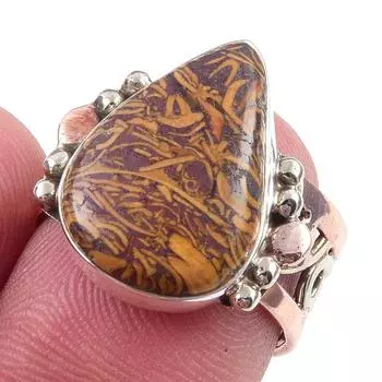 Natural Maryam Jasper Gemstone 925 Sterling Silver TwoTone Gift Ring S.7 O1B48
