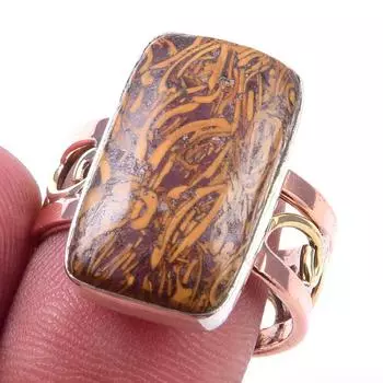 Natural Maryam Jasper Gemstone 925 Sterling Silver TwoTone Gift Ring S.8 K1a24