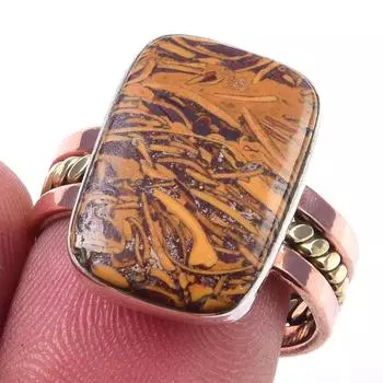 Natural Maryam Jasper Gemstone 925 Sterling Silver TwoTone Gift Ring S.8 q6u46