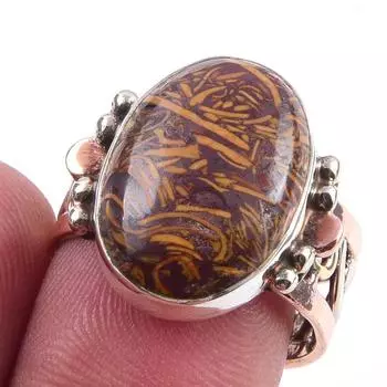 Natural Maryam Jasper Gemstone 925 Sterling Silver TwoTone Gift Ring S.8 j1v98