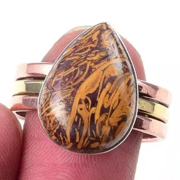 Natural Maryam Jasper Gemstone 925 Sterling Silver TwoTone Gift Ring S.9 T7O02