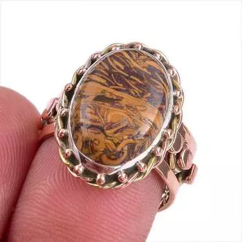 Natural Maryam Jasper Gemstone Two Tone 925 Sterling Silver Gift Ring S.7 K6B46