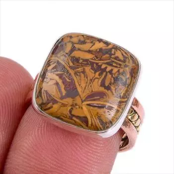 Natural Maryam Jasper Gemstone Two Tone 925 Sterling Silver Gift Ring S.7 j1m90