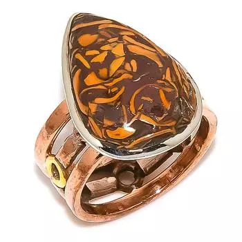 Natural Maryam Jasper Gemstone Two Tone 925 Solid Silver Jewelry Ring S.8.5 v5M45