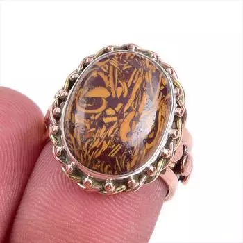 Natural Maryam Jasper Gemstone Two Tone 925 Sterling Silver Gift Ring S.6 f1C83